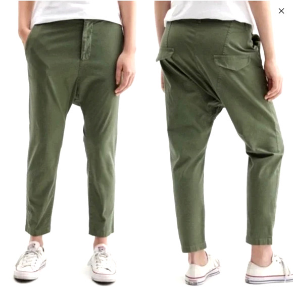 Nili Lotan 2 Slouchy Paris Pants Cotton Drop Crotch $345 Cropped Camo Army Green - Picture 1 of 11